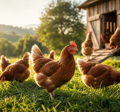 Hrană pentru găini ouătoare provenită de la linia de producție a hranei pentru păsări de curte