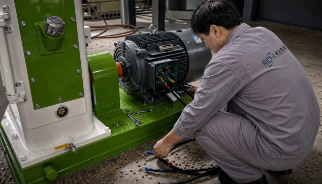 Os trabalhadores da RICHI testam a máquina.